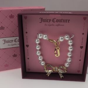 Juicy Couture Pearl Bracelet with Gold Bow Charm